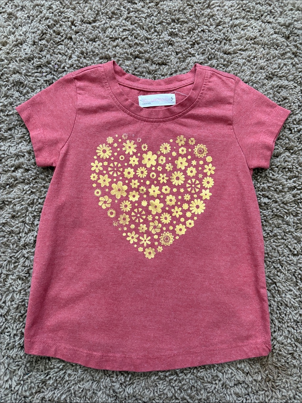 Girls Short Sleeve Tee with Yellow Floral Heart Graphic